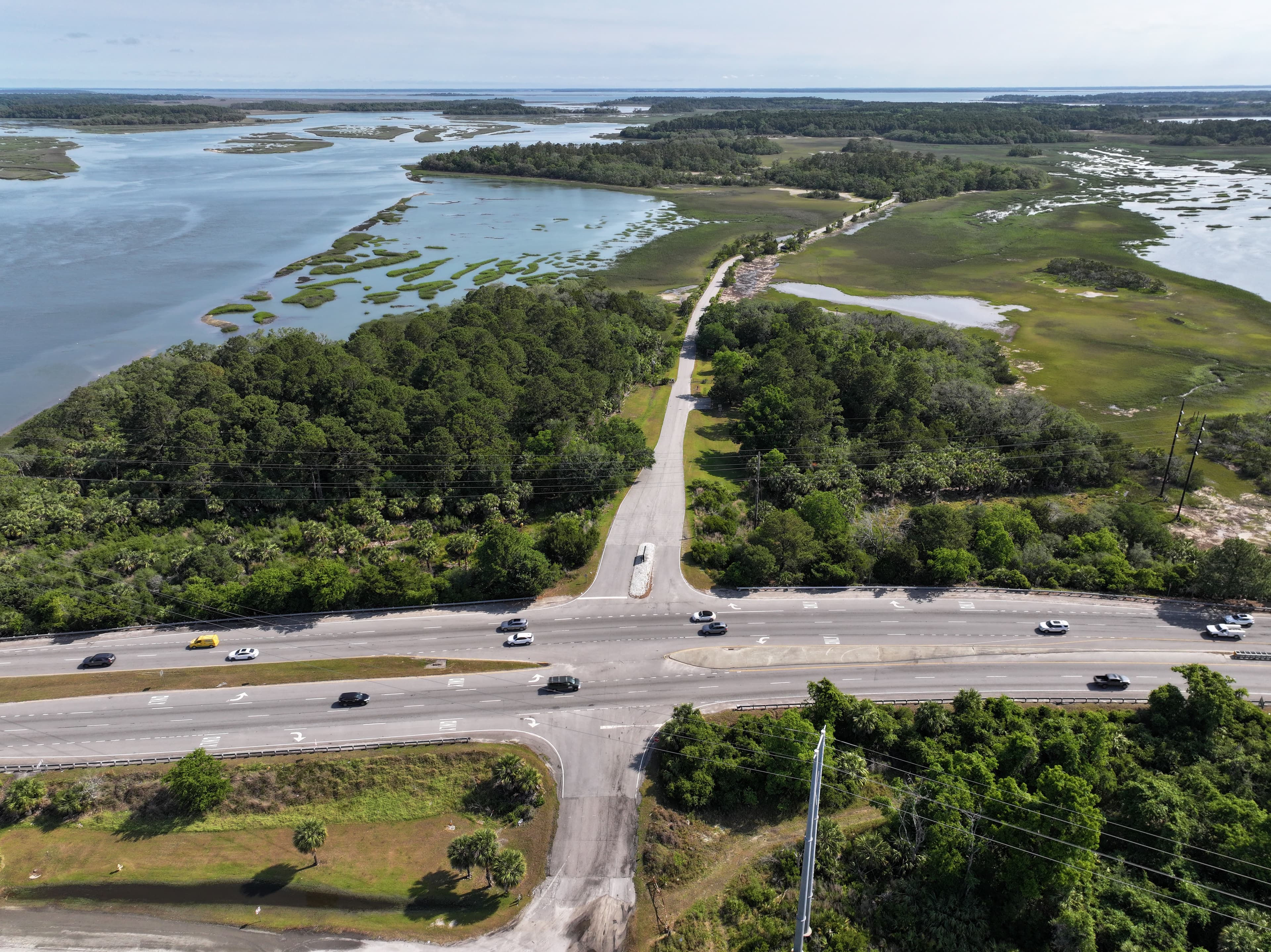 Busy highway backed by Pinckney Island